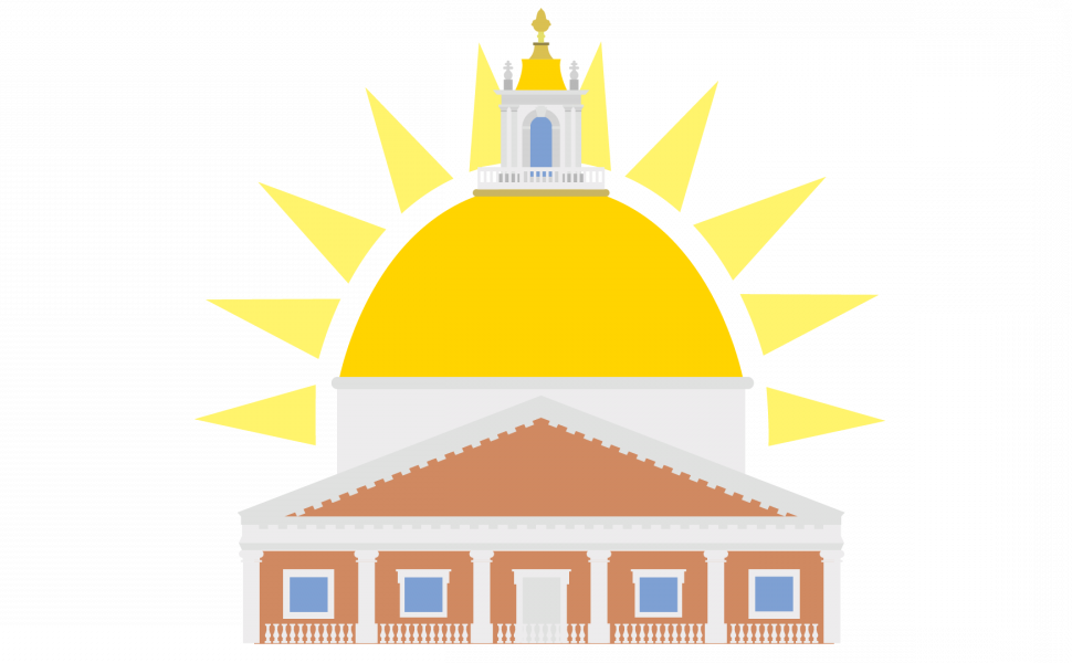 马萨诸塞州州议会大厦的风格版本，金色圆顶后面的阳光